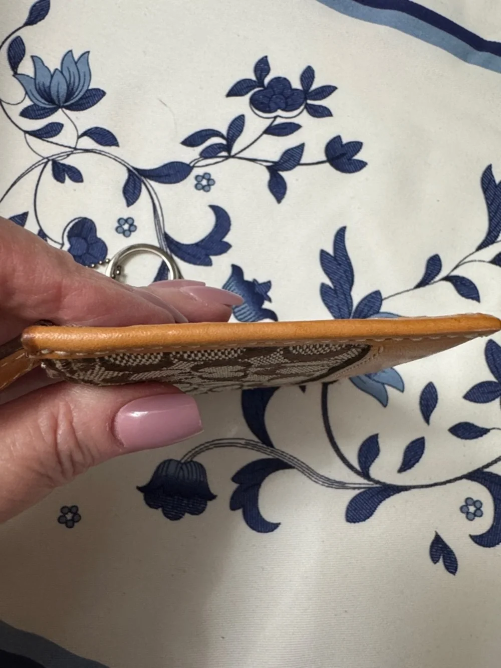 Coach Brown Signature Canvas Card Case with Tan Leather Trim and Key Ring NWT - Picture 7 of 10